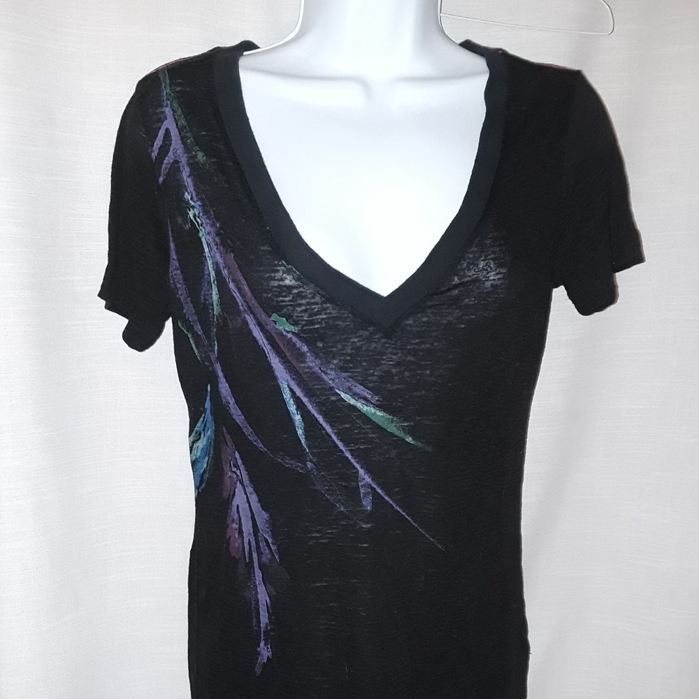 Black, sheer, v-neck short sleeve t-shirt